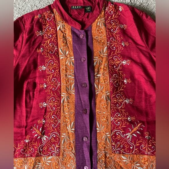 ELCC Womens/Teen Button Down 100% Silk Shirt Vibrant Floral Plus Size 1X Fair - Picture 1 of 7